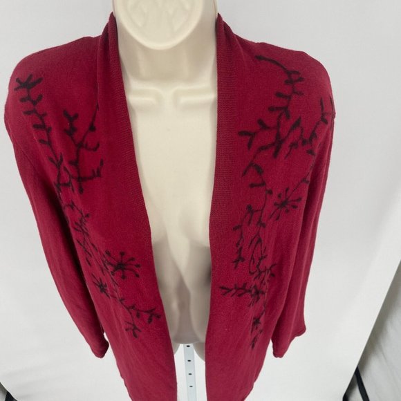 J. Jill Red Floral Branch Print Long Cardigan Holiday Cashmere Small - Picture 4 of 13